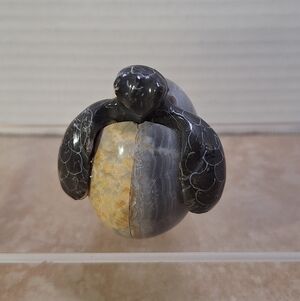 Hand Carved Marble Stone Mini 2" Sea Turtle Hatchling Turtle Gray Beige Green